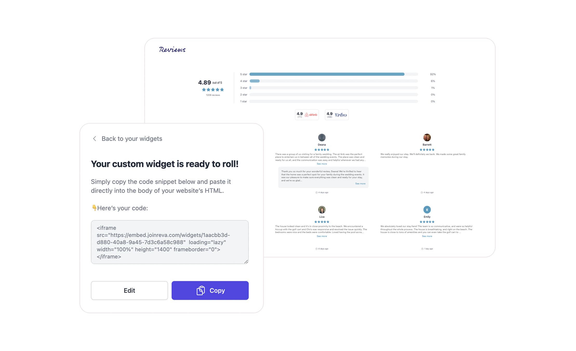 Example embeddable widget to publish reviews to your website